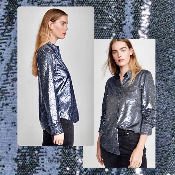 Cinq a Sept Onyx Isha Sequined Button Down Top NWT - Picture 8 of 13